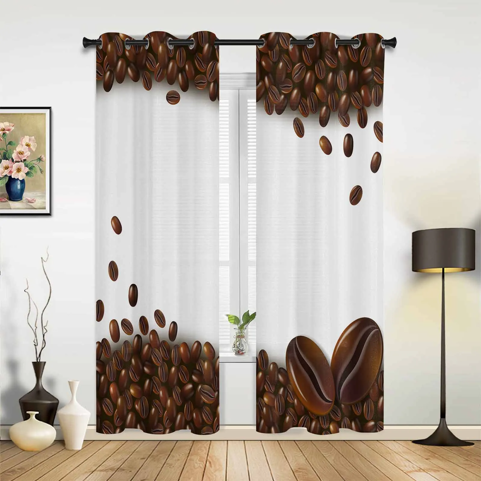 Vintage Coffee Beans Living Room Curtains Modern Home Decor Kitchen Drapes Bedroom Balcony Window Curtains