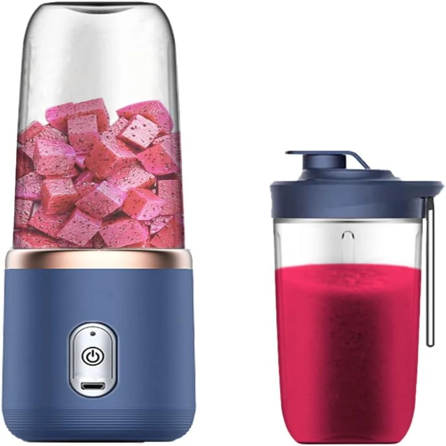 Blue USB Rechargeable Portable Mini Personal Blender for Shakes and Smoothies, Fruit Veggie Juicer with 2pcs Travel Juicer Cup.