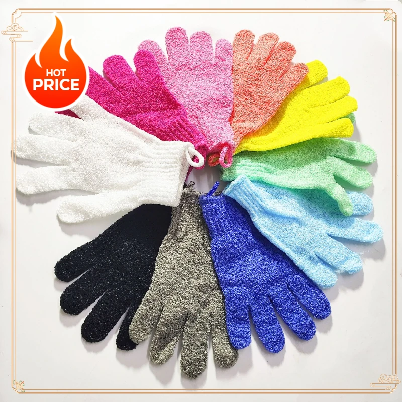 

Exfoliating Bath Gloves with 5-Finger Grip Enhanced Silky Nylon Weave for Sensitive Skin Gentle Yet Effective Body Scrub Mittens