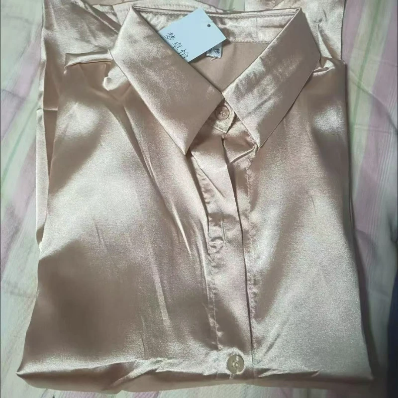 

202, весенне-осенняя новая женская однотонная рубашка-поло с воротником-поло и пуговицами, элегантная свободная универсальная рубашка с длинными рукавами, уникальные топы