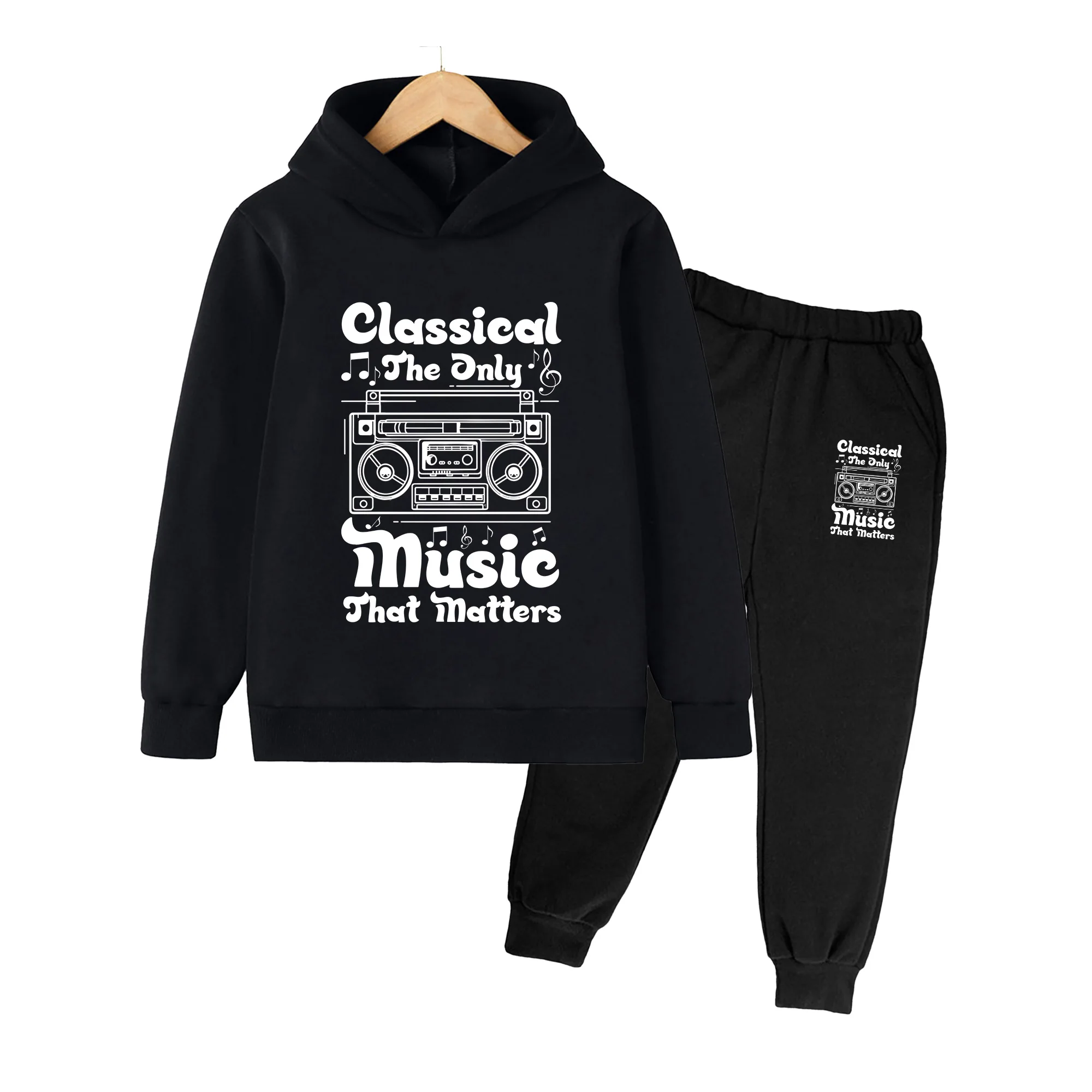 Kids Hoodie and Sweatpants Set, Cartoon Print Long Sleeve Outfit for Boys Girls, Casual Daily Wear