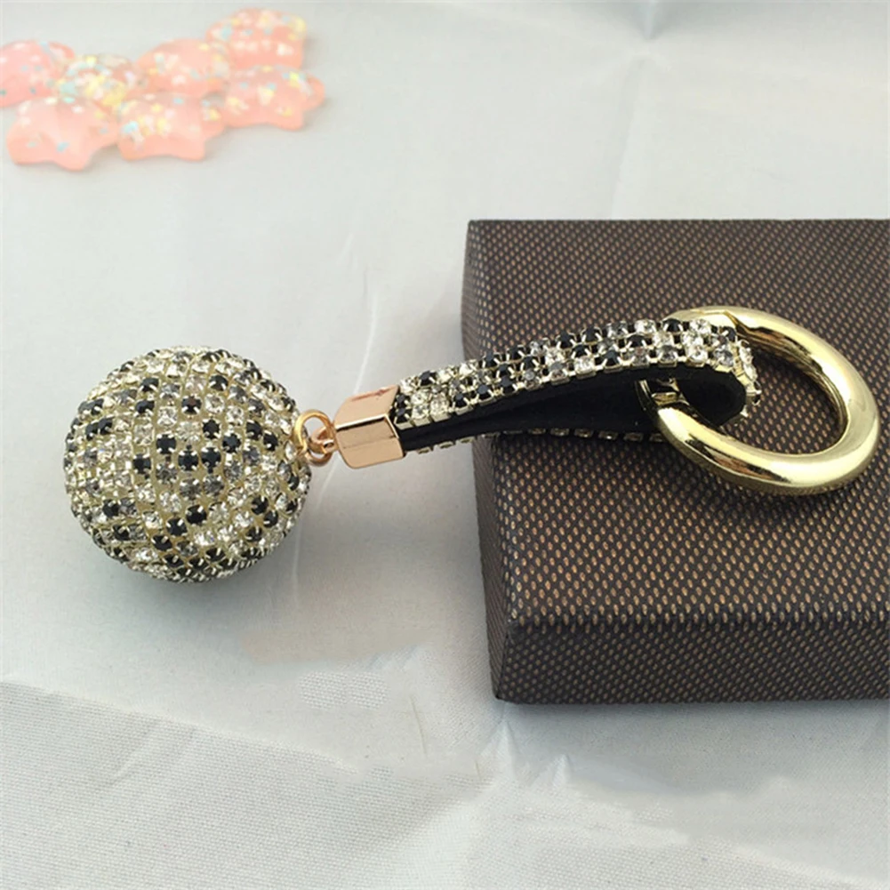 Multicolor Rhinestone Crystal Ball Car Keychain Leather Strap Charm Pendant Key Ring Women Men Car Key Chains Fashion Jewelry