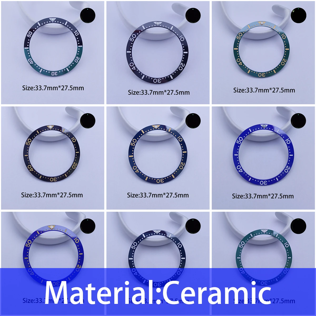 33.7mm*27.5mm Luminous Flat Ceramics Bezel Insert Watch Case Out Ring Seiko Substitute Replacement Watch Accessories Parts