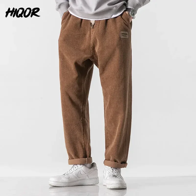 HIQOR 2024 Autumn Winter Fashion Corduroy Pants Men Vintage Japanese Trousers Men\'s Corduroy Straight Casual Pants  Stretch Pant