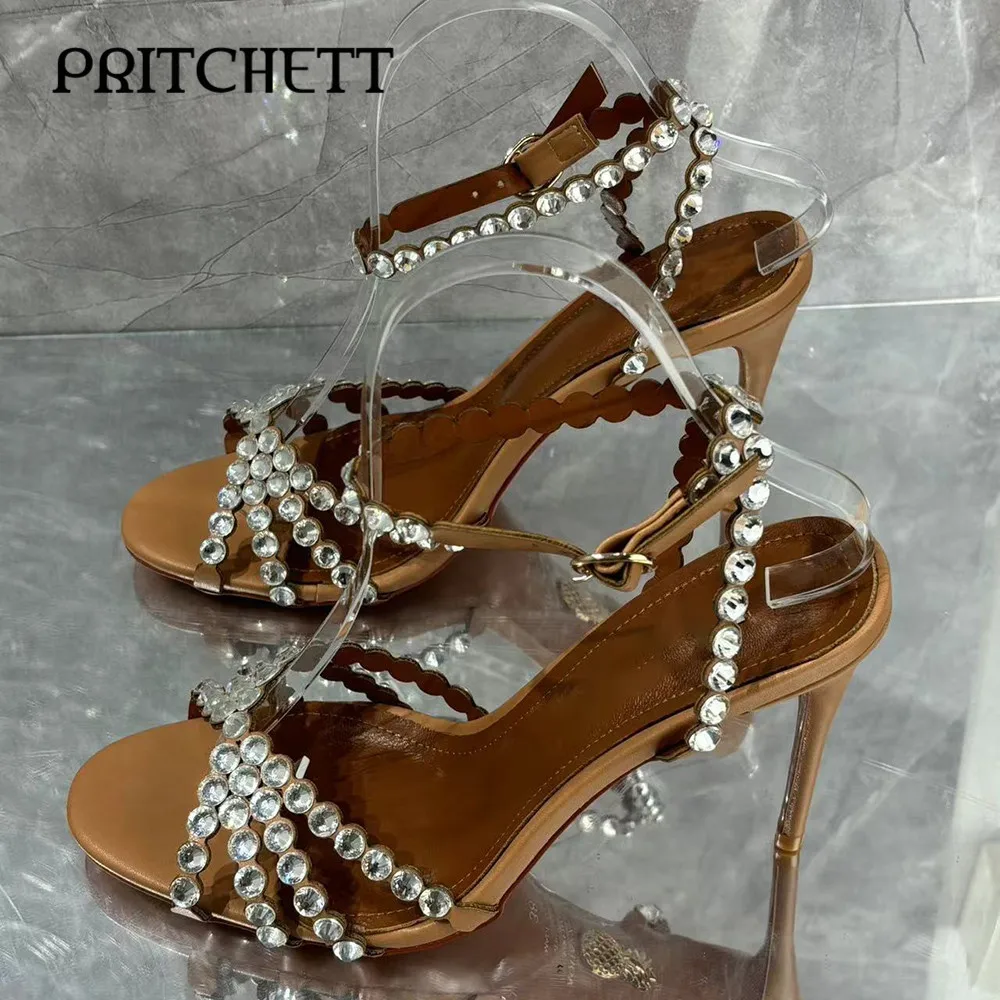 Diamond Sexy High-Heeled Sandals Round Toe Stiletto Heels New Color Ankle Buckle Temperament Sandals High-Quality Women's Shoes