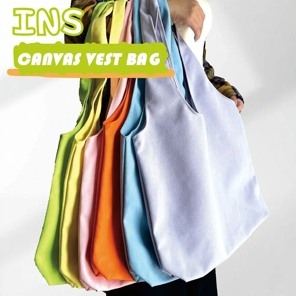 Pure Color Canvas Shoulder Bag Colored Canvas Macaron Canvas Large Capacity Bag Urban Minimalist Fashion Printing