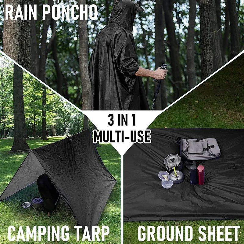 Hooded Rain Poncho for Adult with Pocket, Multifunction Waterproof Lightweight Unisex Raincoat for Hiking Camping Emergency