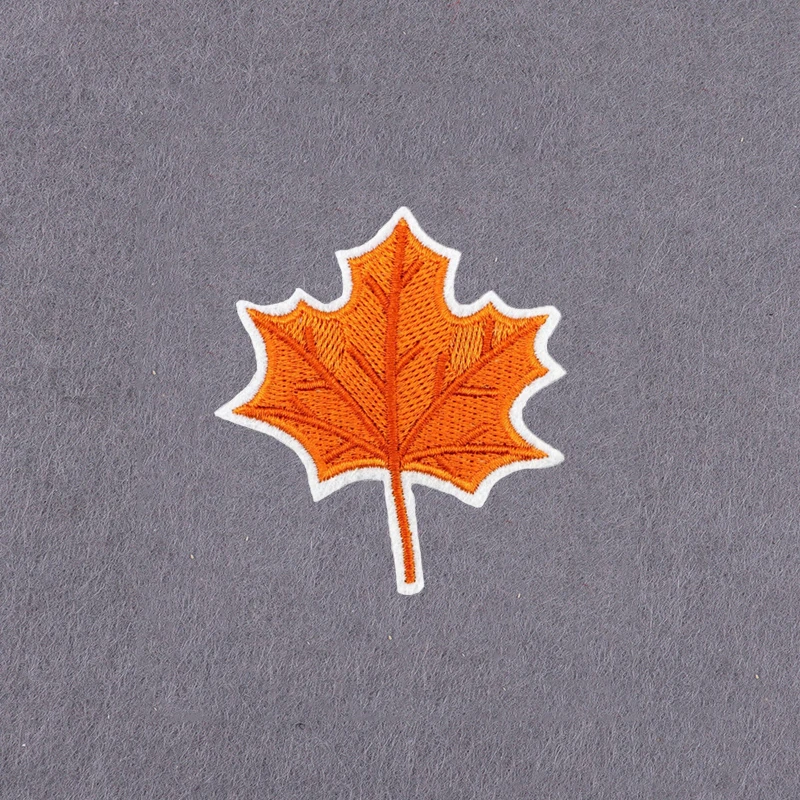 Orange Maple Leaf Patch, Iron-On/Sew-On For DIY Clothing, Embroidered Patch For Jackets, T-Shirts, Bags
