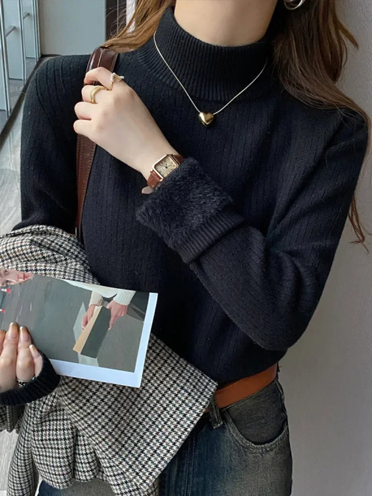 

Women's Sweater Turtleneck Thickening Sheath Solid Knitted Pullover Female Autumn Winter Casual Knitwear Woman All-match Basic