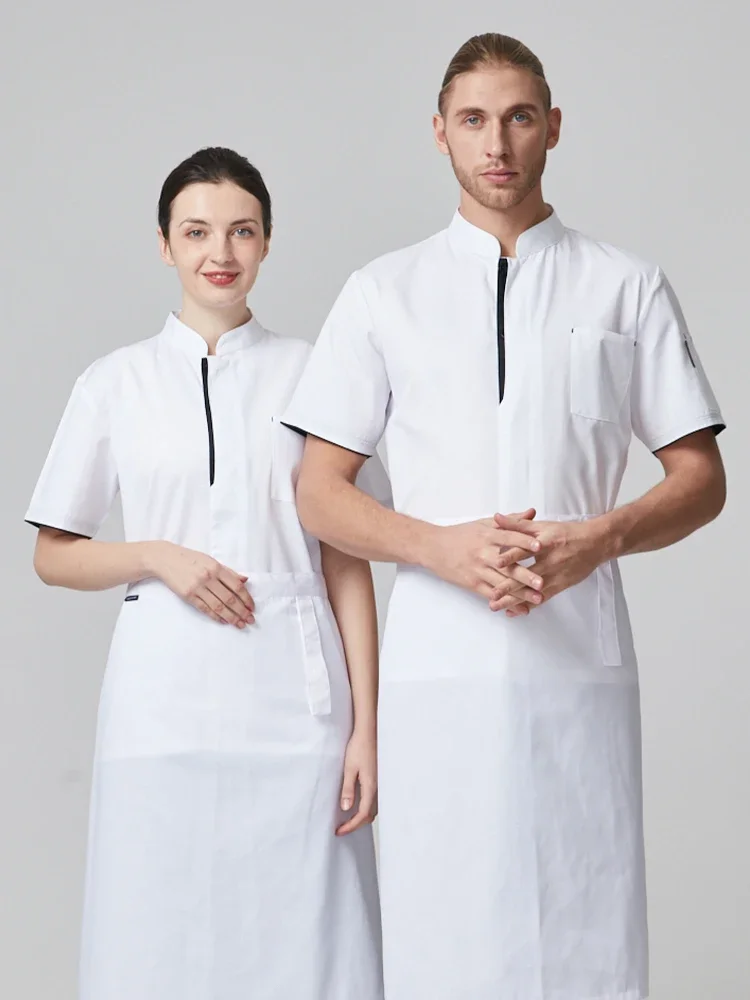 Restaurant Waiter Tops Stretchy Staff Overalls Short Sleeve Jacket Breathable Kitchen Cook Uniform Cake Shop Chef Work Clothes