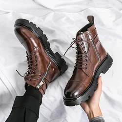 Brown Motorcycle Boots Genuine Leather Men Spring New Combat Army Boots Waterproof Man Boots Classic Trend Footwear Casual Shoes