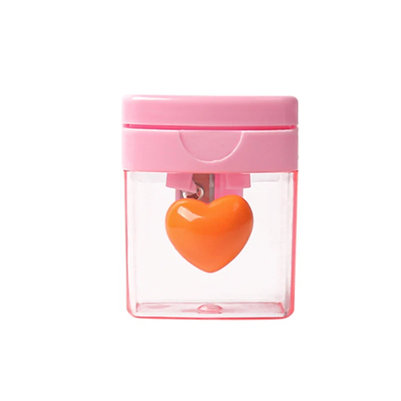 Mini Single Double Holes Heart Sharpener Portable Clear Pencil Sharpener With Lid Class Rewards Party Supplies For Children Gift