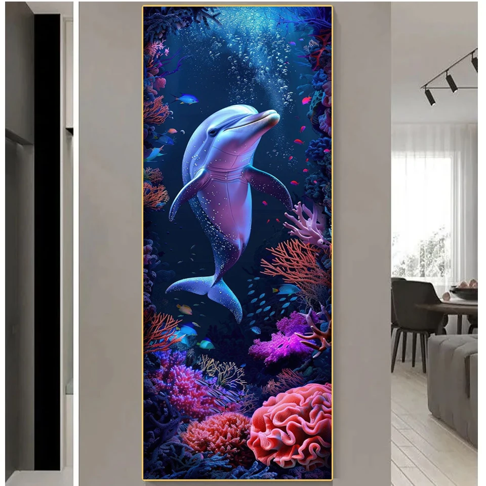 Large Dolphin 5D Diamond Painting Kit Modern Fashion Wall Art Undersea Scenery DIY Cross Stitch Kits Embroidery New Arrivals