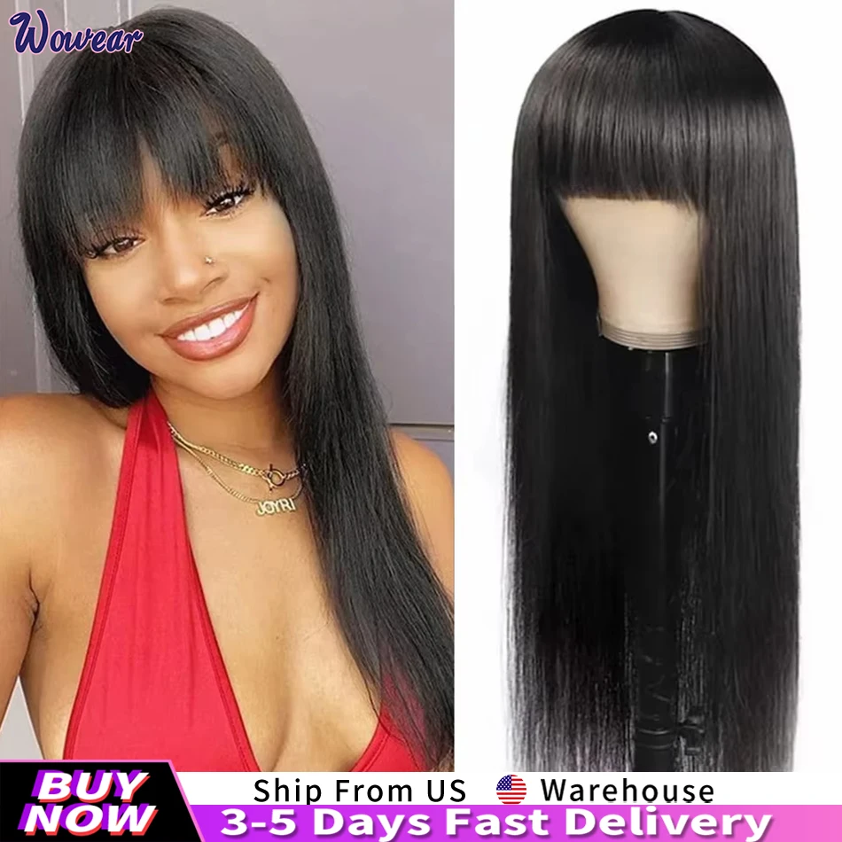 Straight Wig Human Hair Wig With Bangs Brazilian Hair Wigs Straight Wig 100% Human Hair Middle Part Lace Human Hair Wigs 3x1