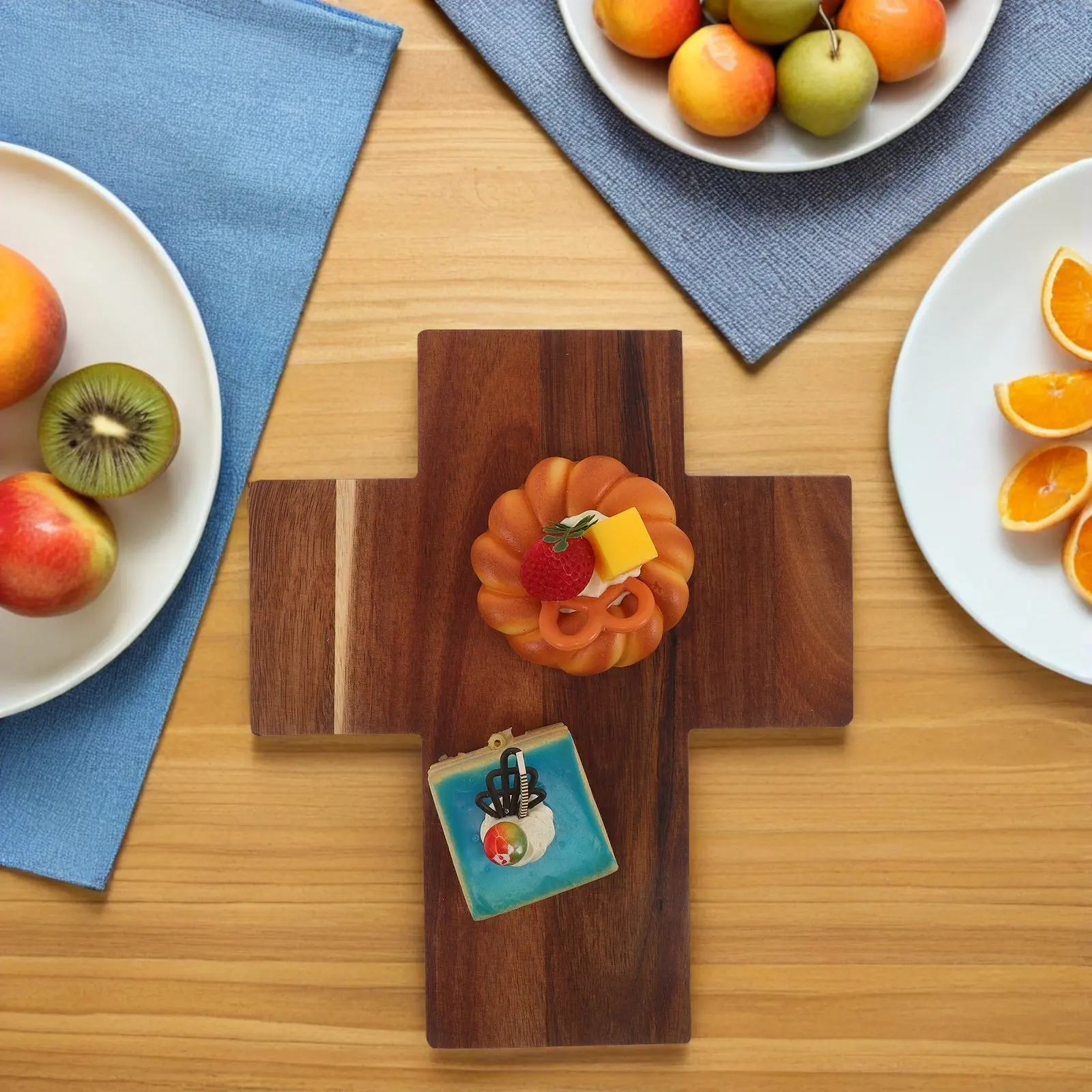 Small Wooden Communion Tray with Embedded Cross First Communion Dessert Plate Religious Themed Serving Tray for Baptism