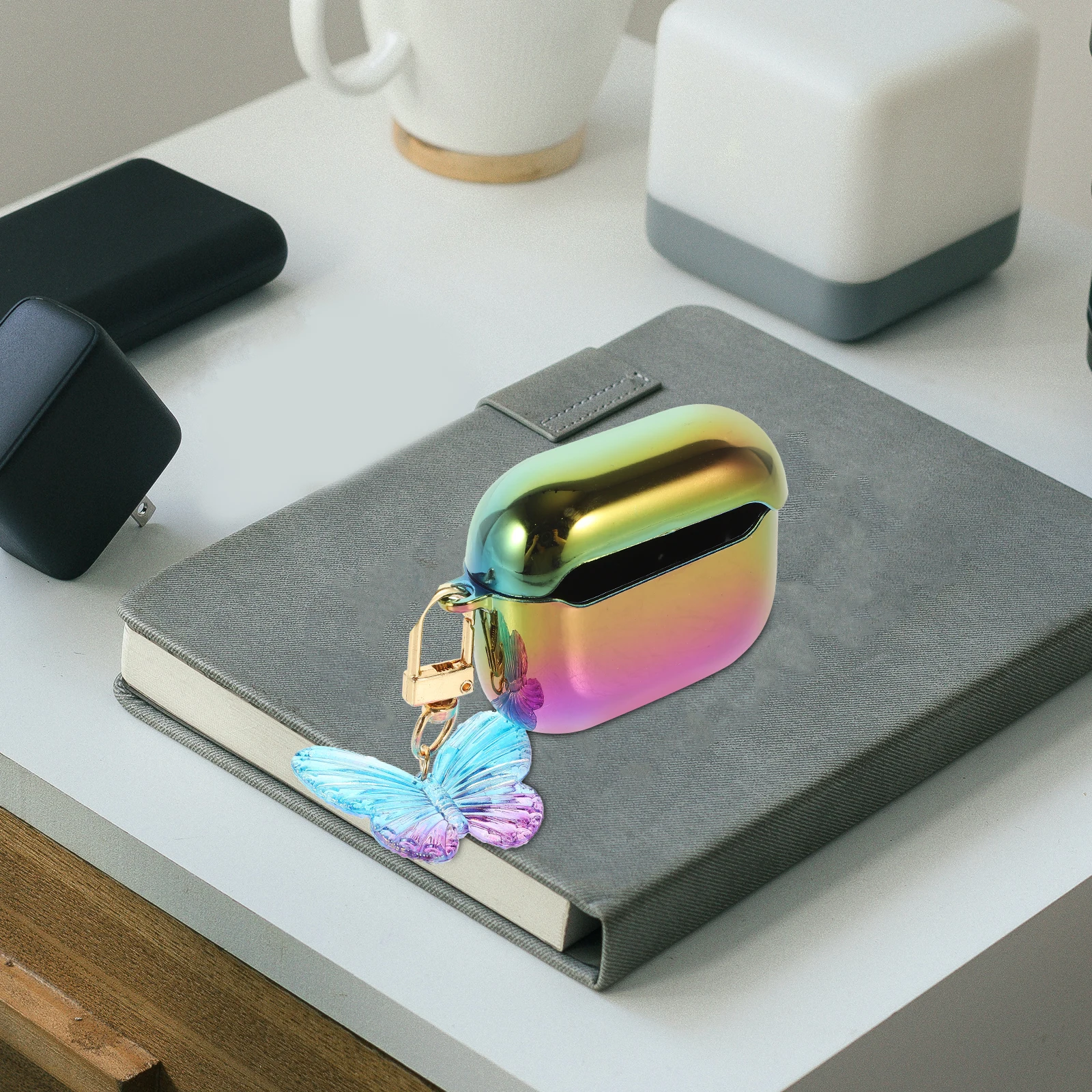 

Protective Case Rainbow Gradient Earbuds Holder Keychain Wireless Earphone Cover Purple Portable