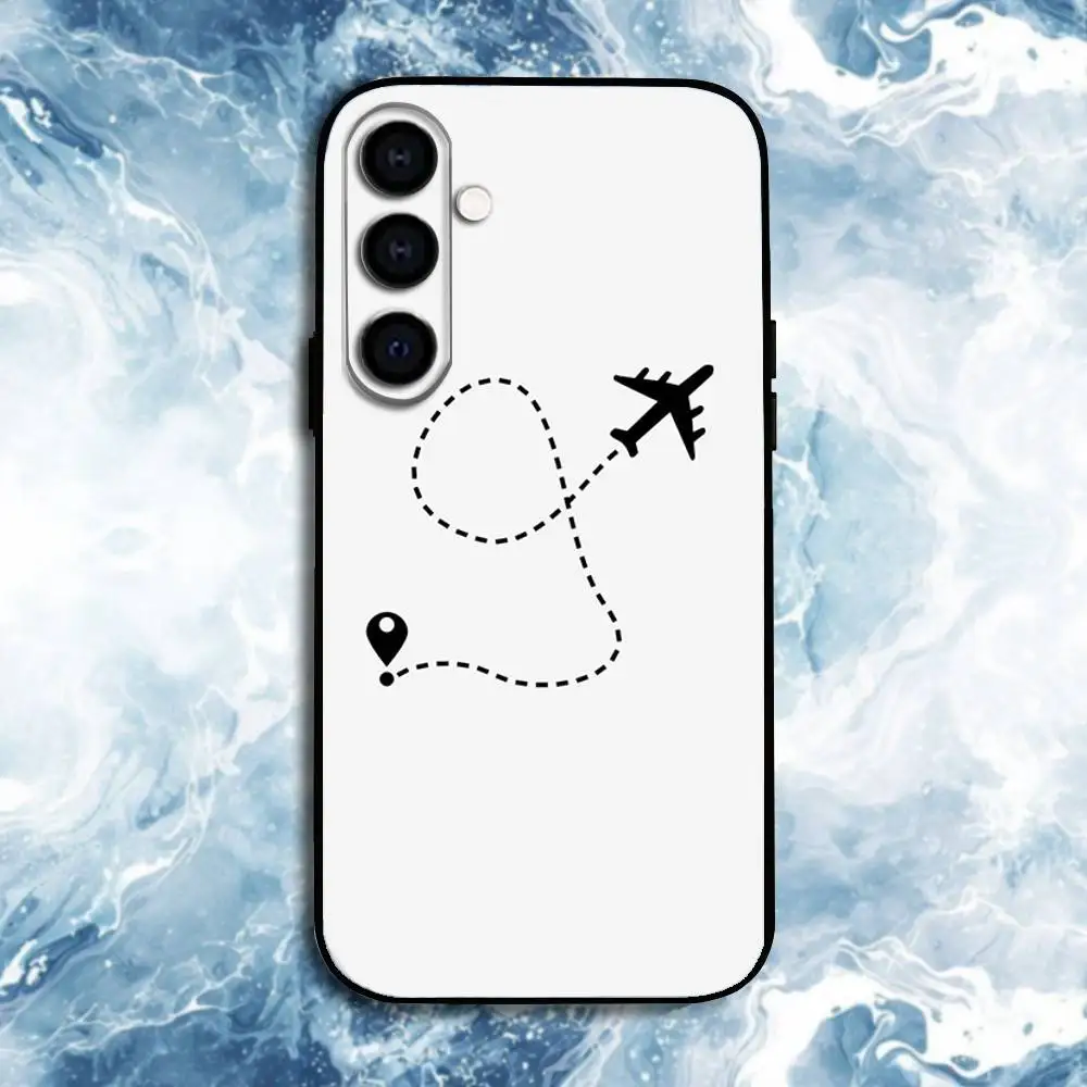 حافظة هاتف بتصميم طريق الطائرة للسفر لهاتف سامسونج جالاكسي A73، A72، A71، A70، A53، A52، A51، غلاف أسود ناعم آخر #2