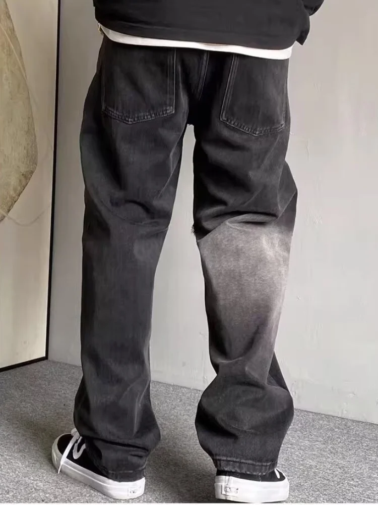 Trashy Y2K 2000S Streetwear Patchwork Slim Gestapelt Jeans Hosen Männer Für 90S Vintage Kleidung Schwarz Grau Harem Luxus lange Hosen – Detail 5