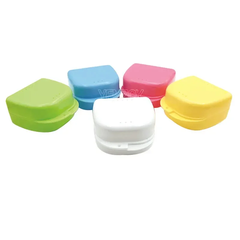 50Pcs Dental Container Denture Bath Case Retainer Storage Box With Holes Dental Box