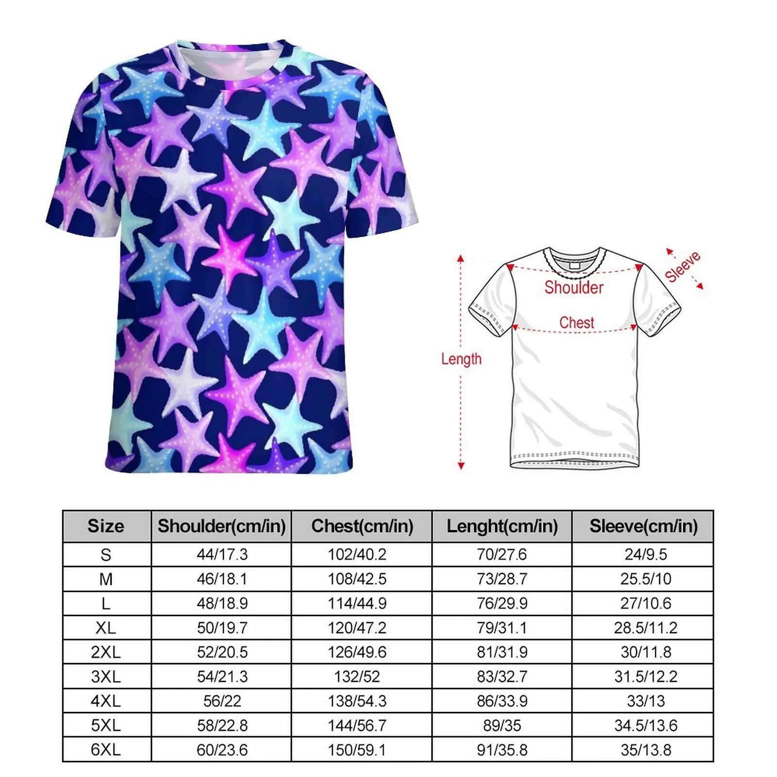 Pastel Starfish T-Shirt For Man Multicolor Animal O Neck T-Shirts Trending Clothes Short-Sleeve Classic Plus Size Tee Shirt