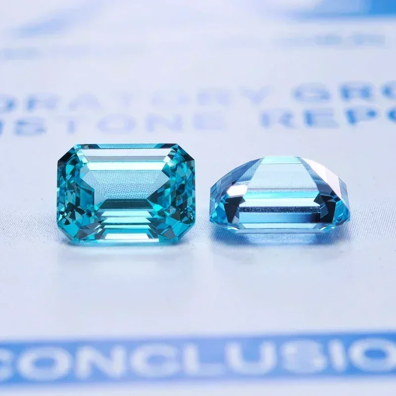 Lab Grown Sapphire Aquamarine Color Emerald Cut Gemstone For Charms DIY Ring Necklace Earrings Materials Selectable Certificate