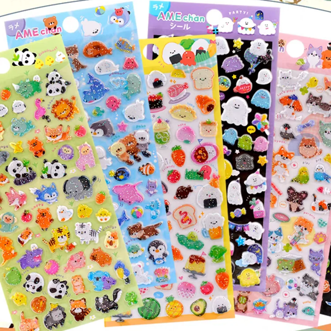 3 pcs/6 pcs Cartoon Sparkle Candy Crystal Stickers 3D Decor Scrapbooking Journaling DIY Diary Stationery Sticker School Supplies