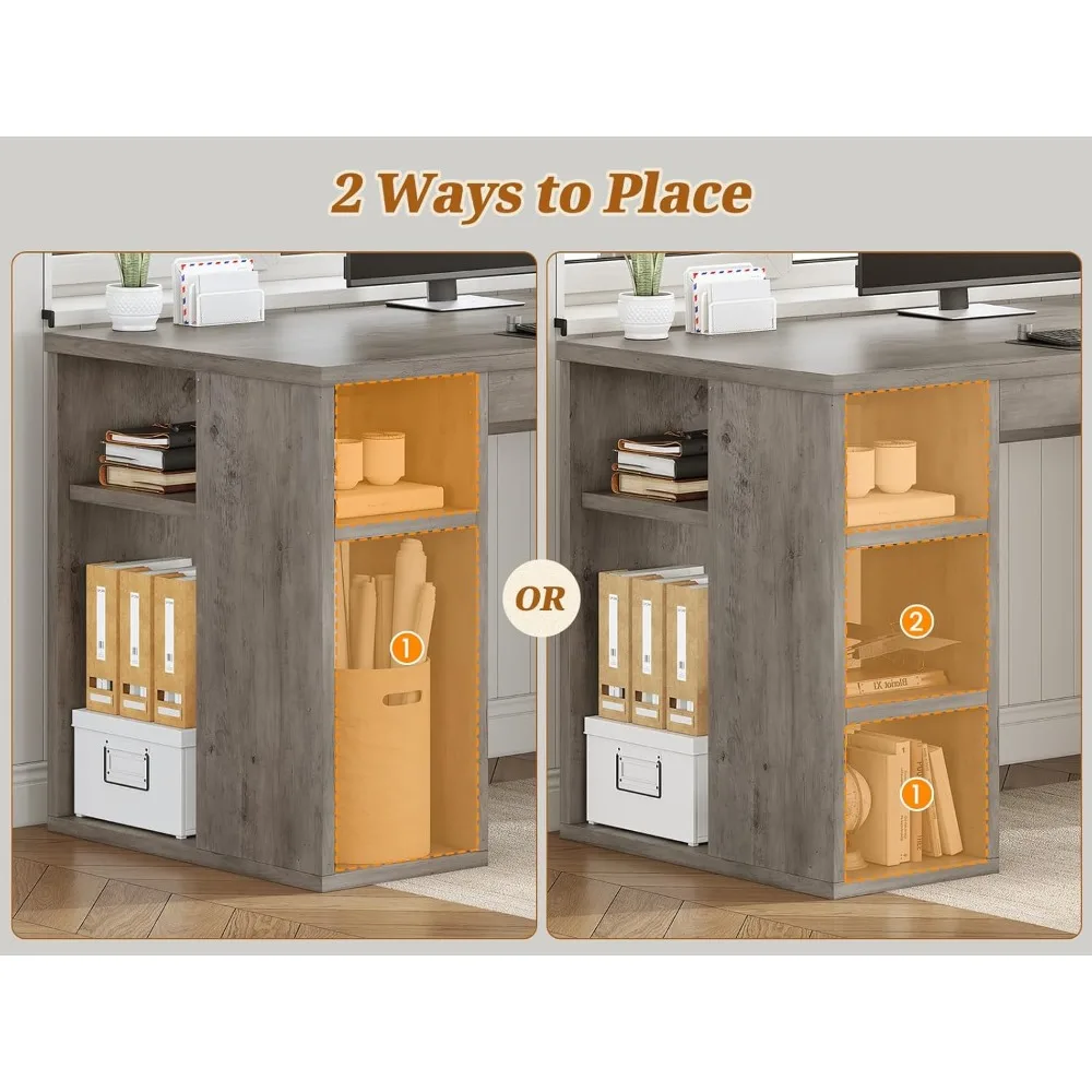 Farmhouse 96.5 computer desk with drawers, 2-person home office desk, gaming double table with storage rack