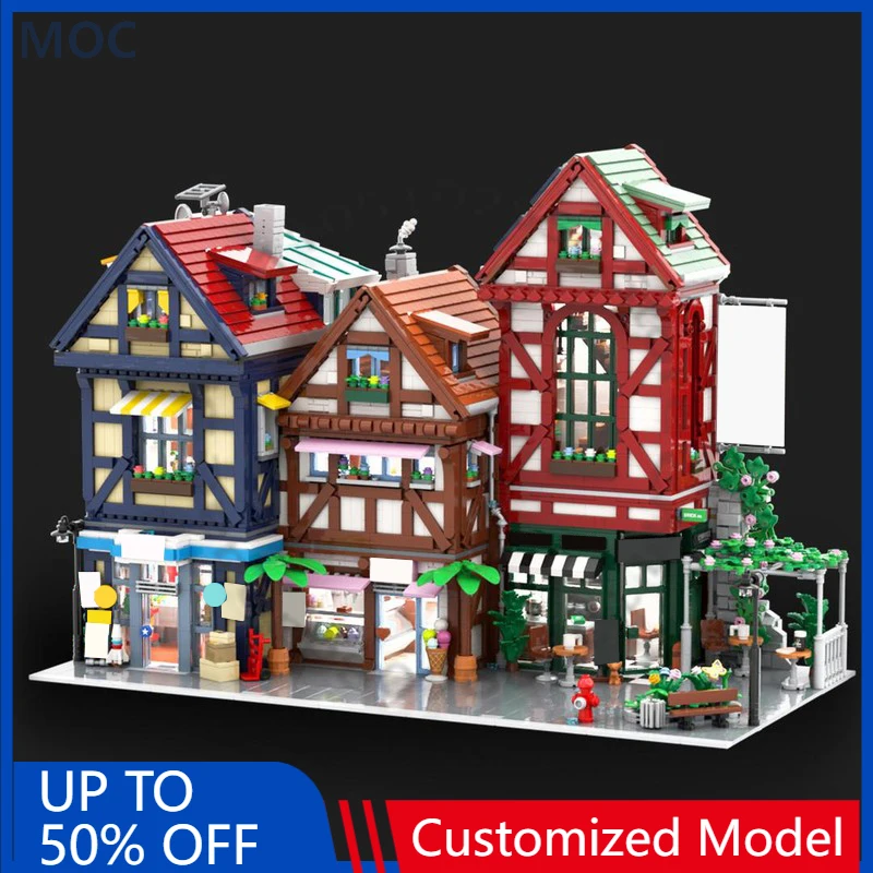 6728 STUKS Bouwset Geteelde Halfhouten Huis met Comic Shop, IJsjeswinkel en Koffiehuis MOC DIY Bouw Speelgoed Cadeau