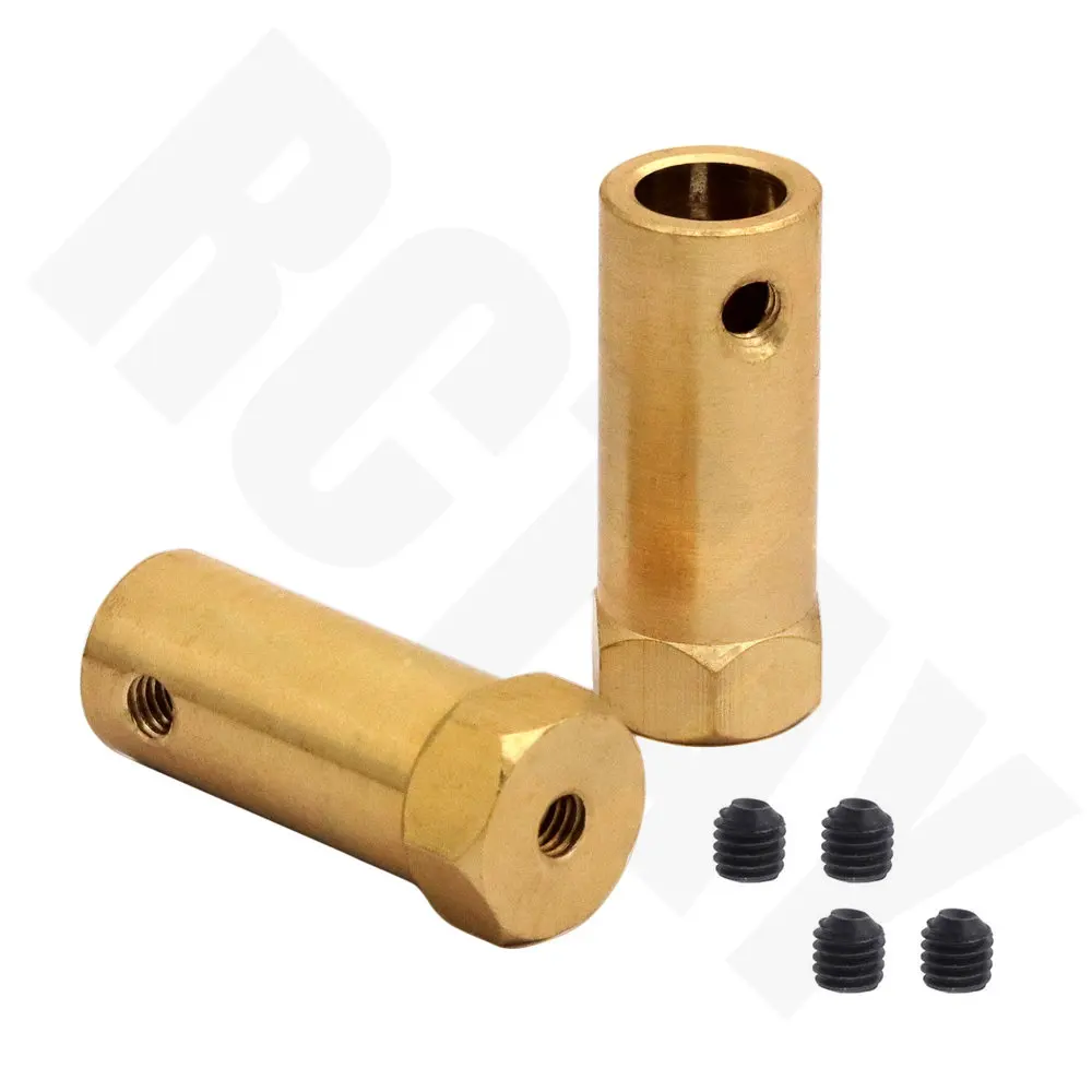 Hexagonal Brass Coupling Motor Conector com Parafusos Chave Modelo, Carro Rodas Pneus Eixo, 2mm, 3mm, 3mm, 4mm, 5mm, 6mm, 7mm, 8mm