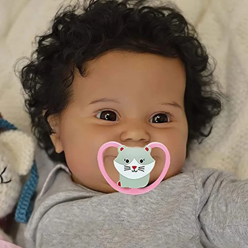 50 cm Reborn Puppe Schwarz Lockige Simulation Gummikörper Baby Waschbares Vinyl Kinderspielzeug