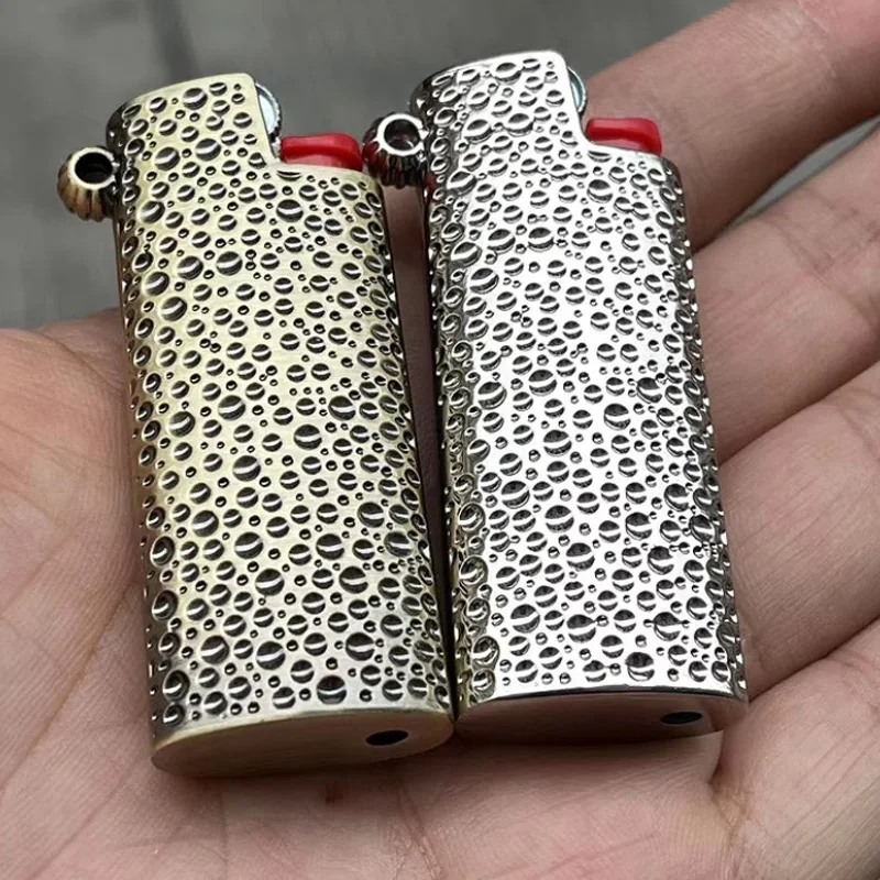 Fashion Metal Crater Lighter Case Cover Sleeve Hold For BIC Mini Size Lighter With Ring