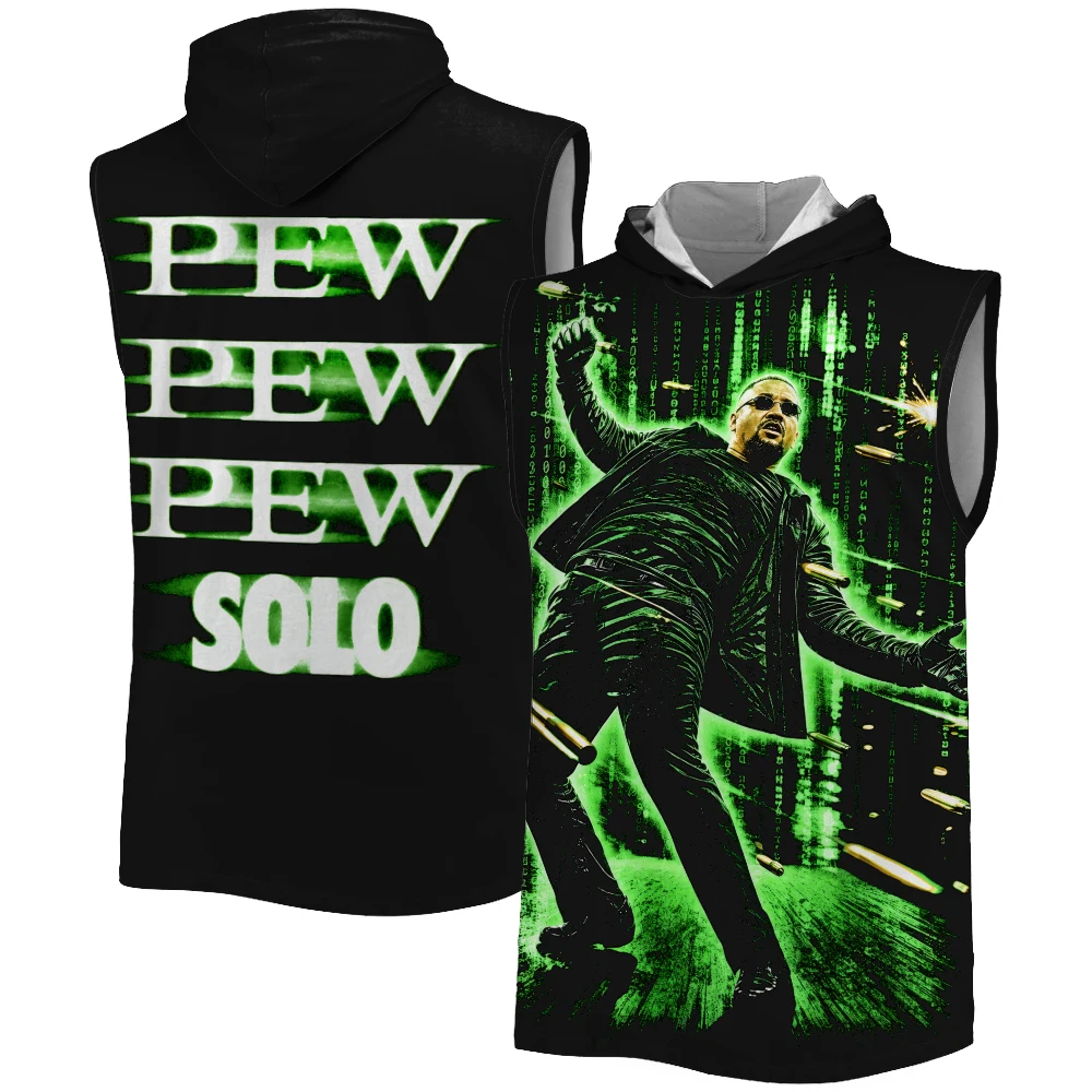 Men's Black Solo Sikoa Dodging Warning Shots Boxy Hooded Tank Quick Dry Breathable Sports Casual Sleeveless Hoodie For Youth