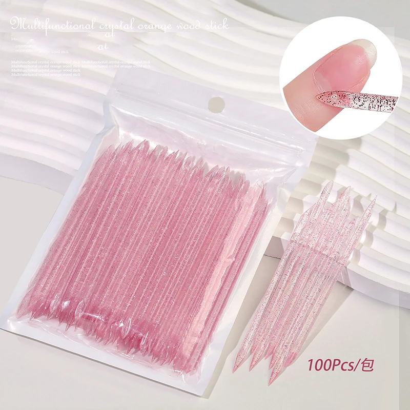 

100Pcs Reusable Crystal Glitter Stick Double End Nail Art Cuticle Pusher Remover Tool Acrylic Dot Diamond Pen Manicure Tools
