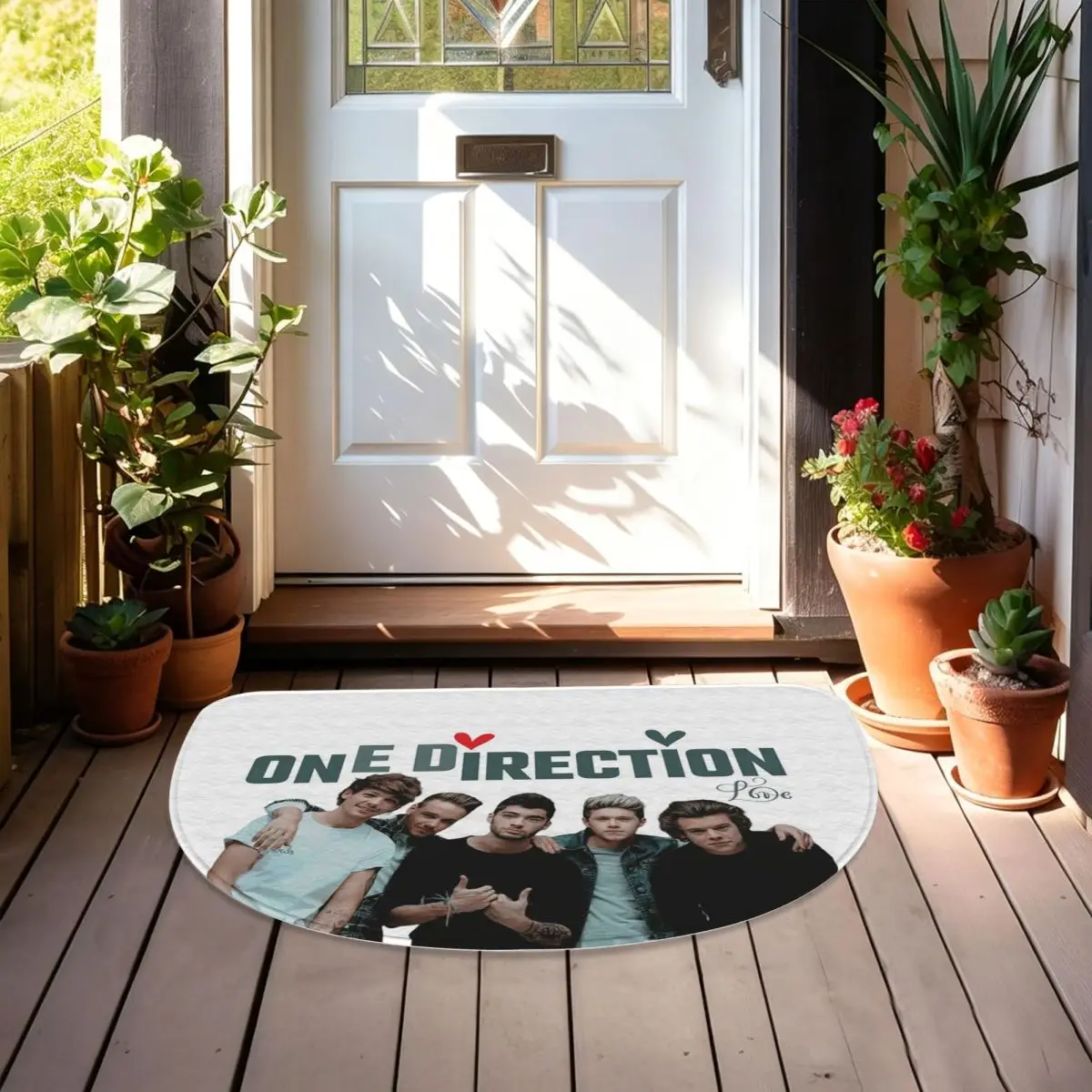 One DIrection Love Soft Flannel Half Round Doormat Non Slip Bathroom Mat Absorbent Floor Carpet for Garage
