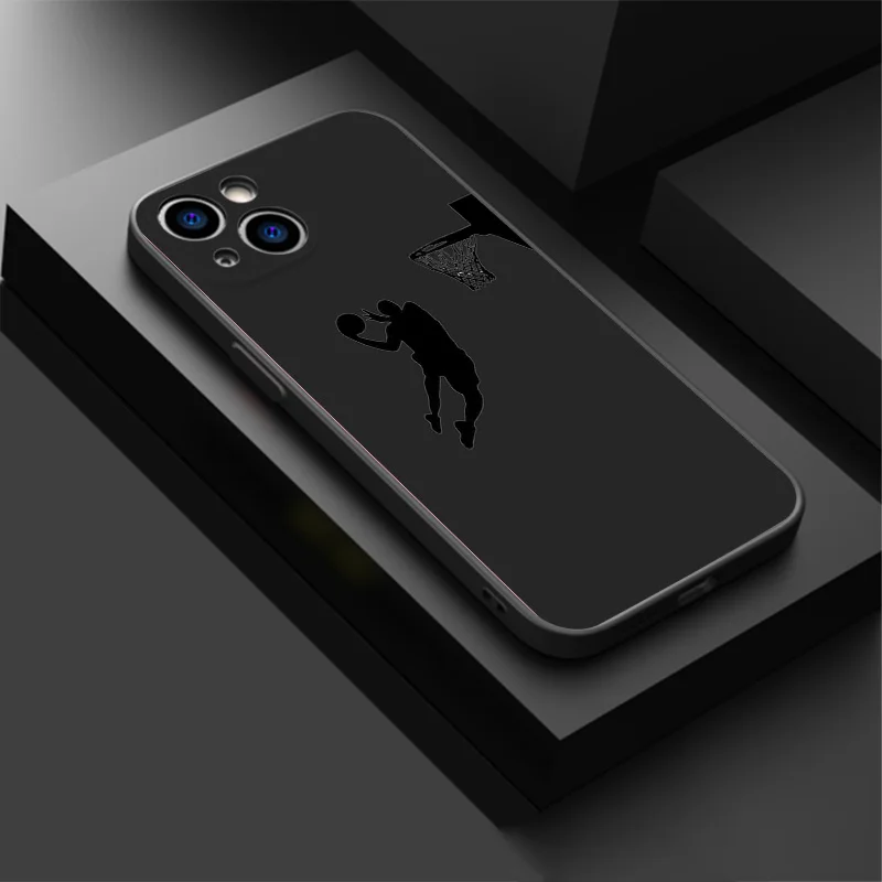 Soft Phone Cases For iphone 16 15 14 13 12 11 Pro XS Max Mini XR 7 8 Plus 16Pro Basketball Dunk Aerial dance Black Matte Cover