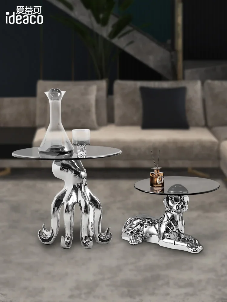 Creative Coffee Table Octopus Gorilla Glass Table Design Light Luxury Living Room Sofa Side  Tea Table Home Decor Furniture