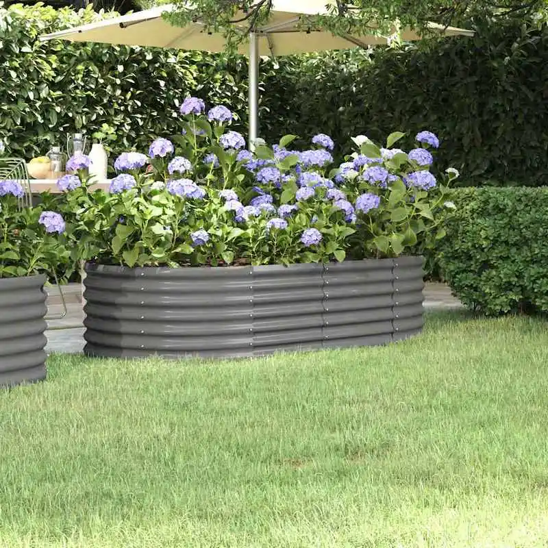 Bac à plantes surélevé en acier 152x80x36 cm. Ce pot à plantes moderne est fabriqué en acier, ce qui le rend robuste et durable. Il convient à la plantation de fleurs, de légumes et de coriandre sur votre patio ou votre balcon. gris