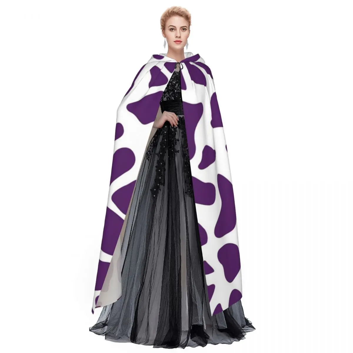الأرجواني الزرافة طباعة طويلة مقنعين عباءة الساحرة القرون الوسطى زي تأثيري كيب هالوين معطف الكبار للجنسين