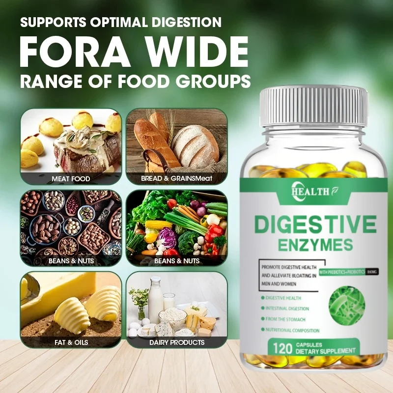 HEALTH Digestive Enzyme Capsules Supports Healthy Digestion Pancreatic Enzymes Amylase Lipase Bromelain Lactase Papain Protease