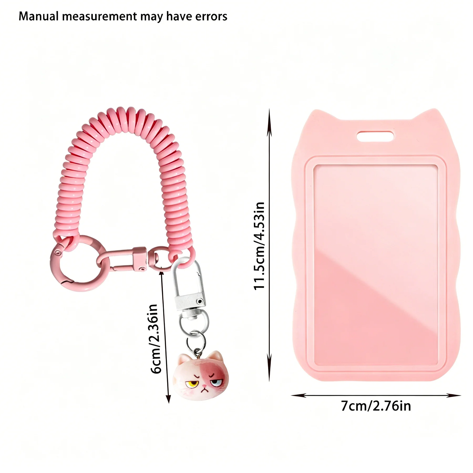 Cute Cat Badge Holder with Pendant, Stretch Wrist Strap ID Card Case for Student Office Women Back to School