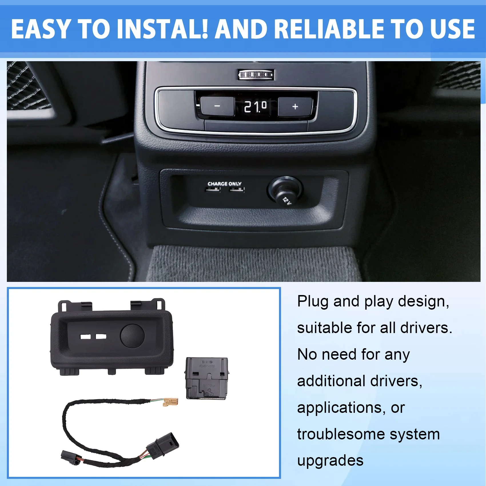 

8W0863324A Автомобильный переключатель Carplay на заднем сиденье USB AUX Type-C Зарядный порт для A4 A5 RS4