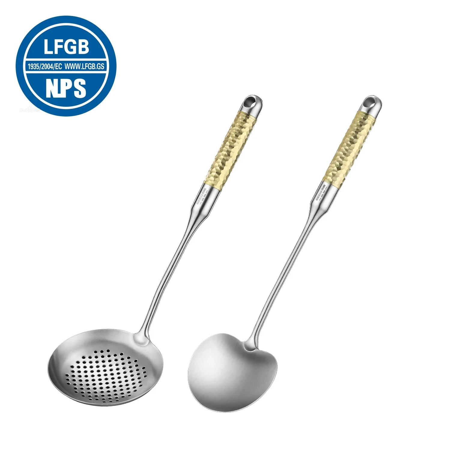 

LFGB Certification 304 Stainless Steel Kitchen Cooking Tool Set Spoon Spatula Colander Cookware with Heat Insulation Handle
