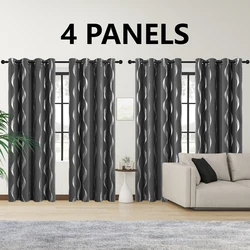 4PCS Blackout Curtains Grommet Thermal Insulated Room Darkening  With Wave Foil Printed For Bedroom