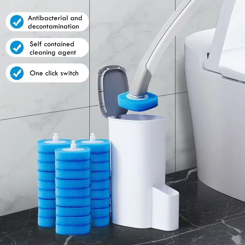 Wall-mounted Disposable Toilet Brush Cleaner with 8/16/24PCS Brush Head Bathroom Long Handle Cleaning Brush Toilet Accessories