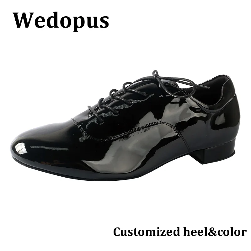 

Wedopus индивидуальные мягкие черные мужские туфли из искусственной кожи для бальных танцев, замшевая подошва, мужские туфли для латинских танцев, замшевая подошва 2,5 см