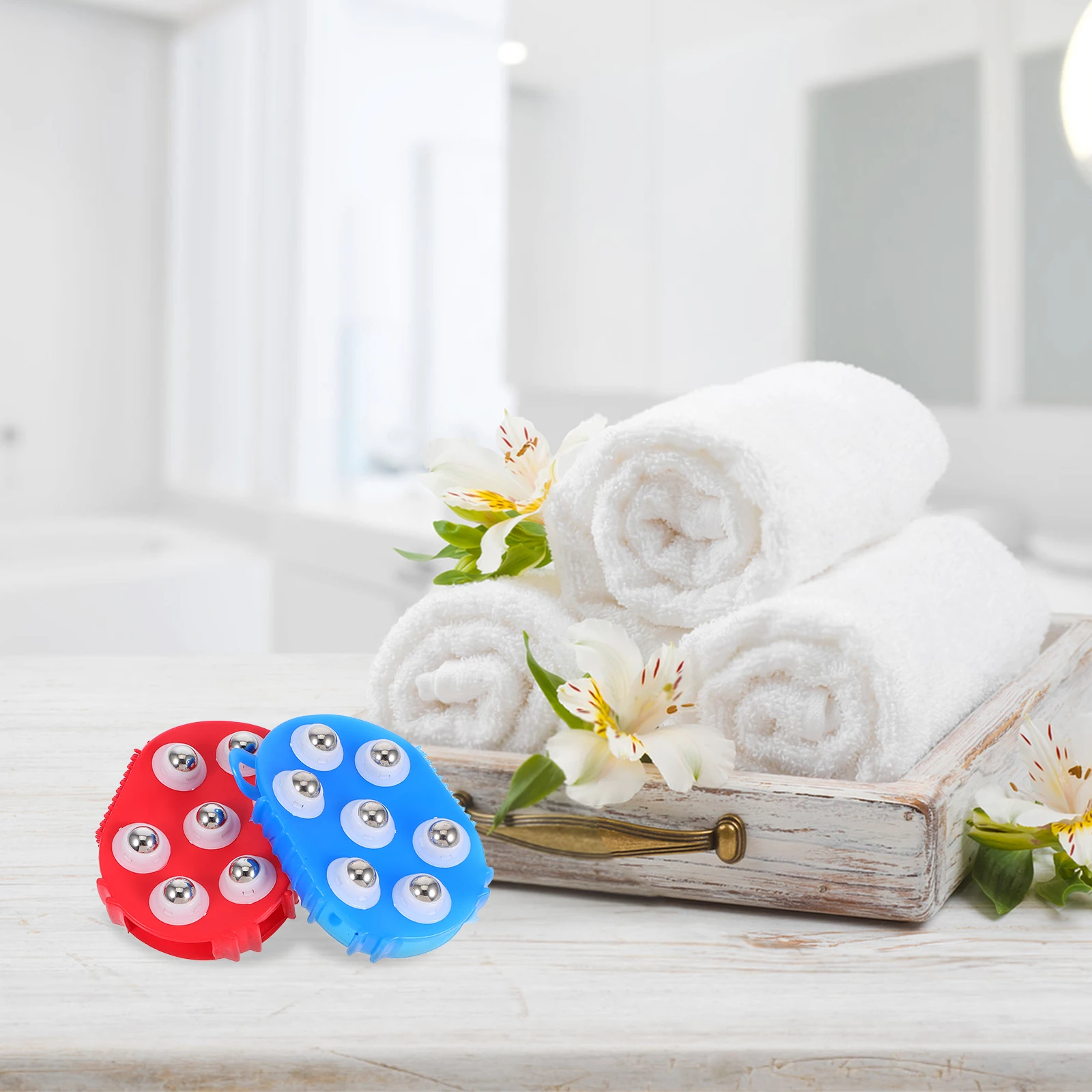 

2pcs Bath Ball Massager Roller Bead Design Handheld Body Massager For Back Neck Legs Facial Arm Foot Muscle Relief Tool With