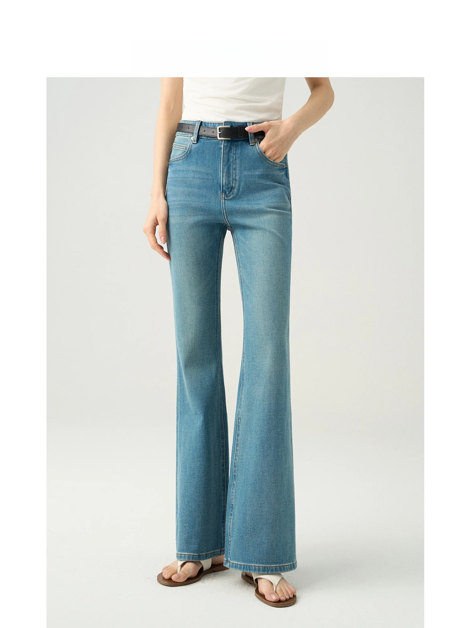 

Rexia High Waist Bell Bottom Jeans Women's Slim Fit Four Way Stretch Long Pants American Retro Style Versatile Spring Season
