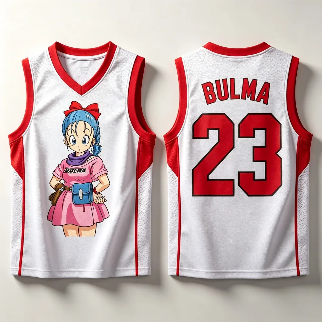 2026/27 Dragon Ball Bulma Nr. 23 Basketball-Anzug Eltern-Kind 3D-Druck Sport-Tanktop Weiß Rosa Anime Streetwear Atmungsaktiv – Detail 7