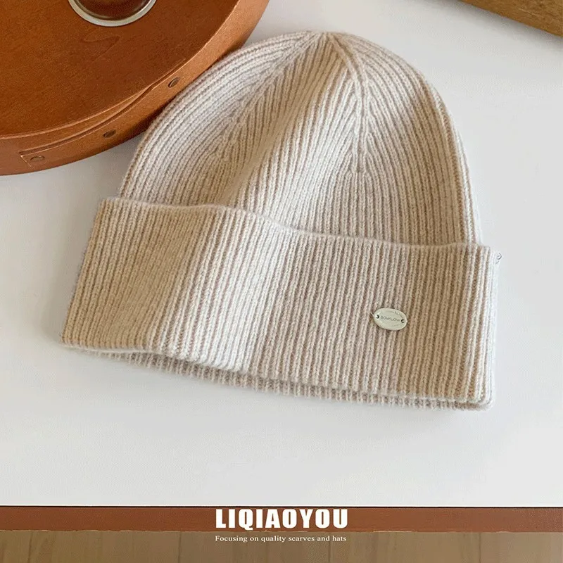 Women 100% Australian Wool Ribbed Cuff Knit Beanie Hat Beige Brown Red Light Blue Dark White Warm Cozy Daily Wear Classic