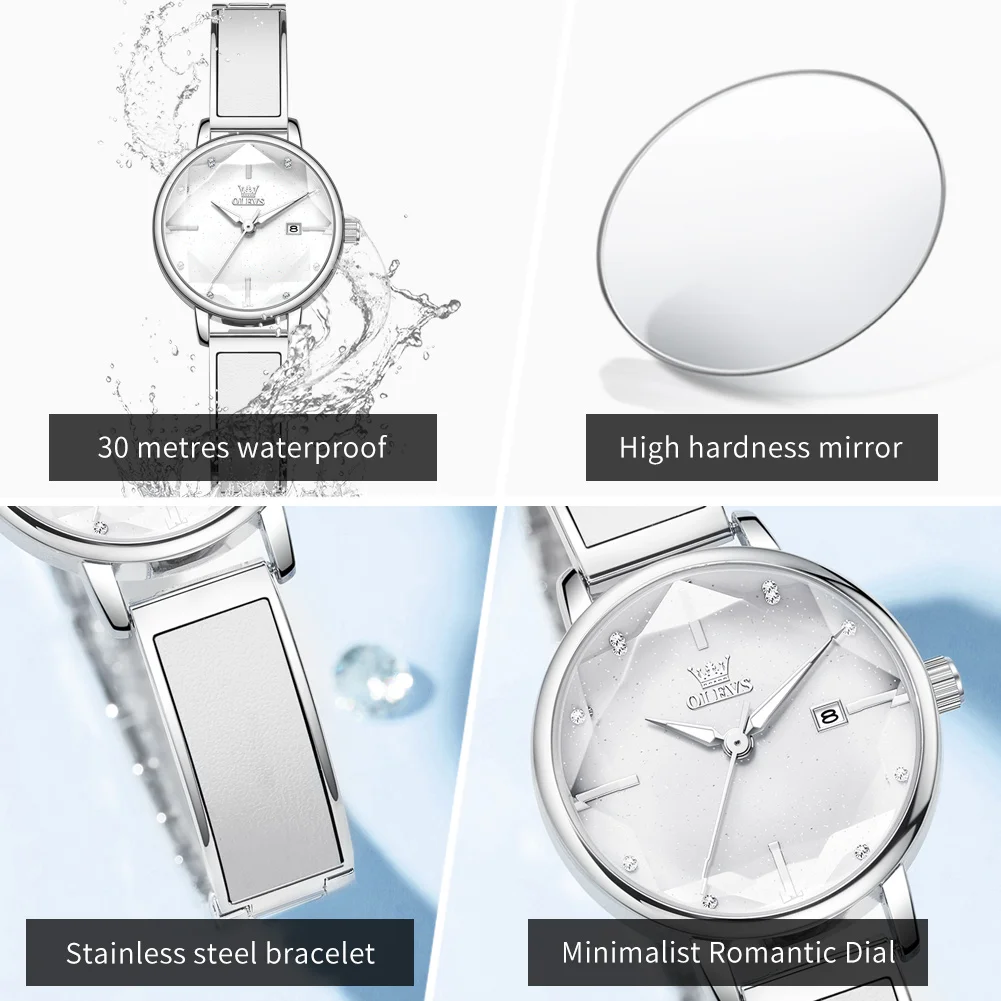 ساعات OLEVS النسائية كاجوال عصرية مريحة بحزام جلدي أصلي كوارتز ساعة يد مقاومة للماء وتاريخ مضيء مقاومة للماء #5